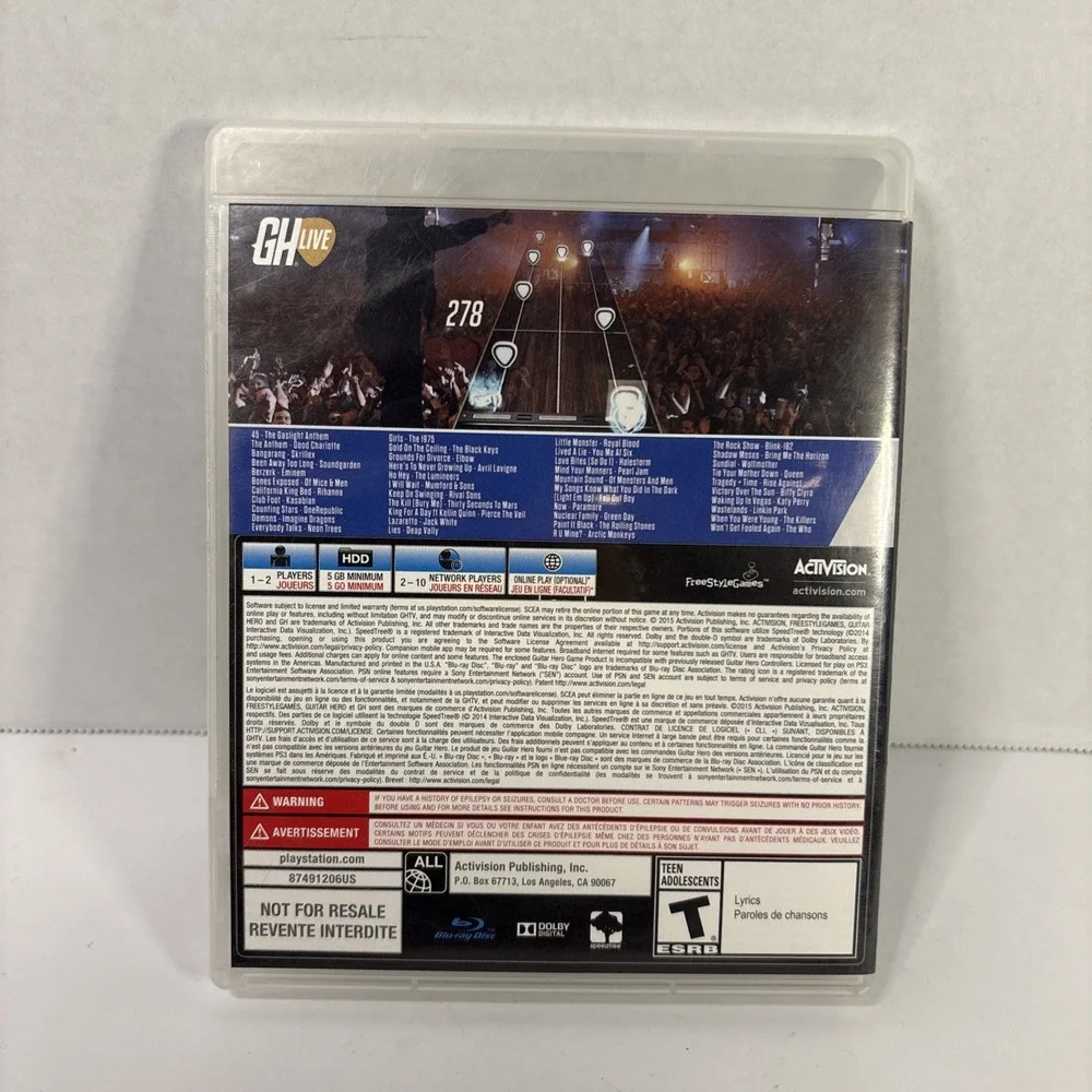 Guitar Hero Live Sony PlayStation 3 PS3 Game Activision 2015 Rock Music Rhythm